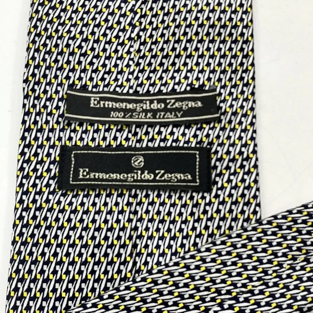 Ermenegildo Zegna Mens Tie Traditional Modern Geometric Print Silk Classic Cut